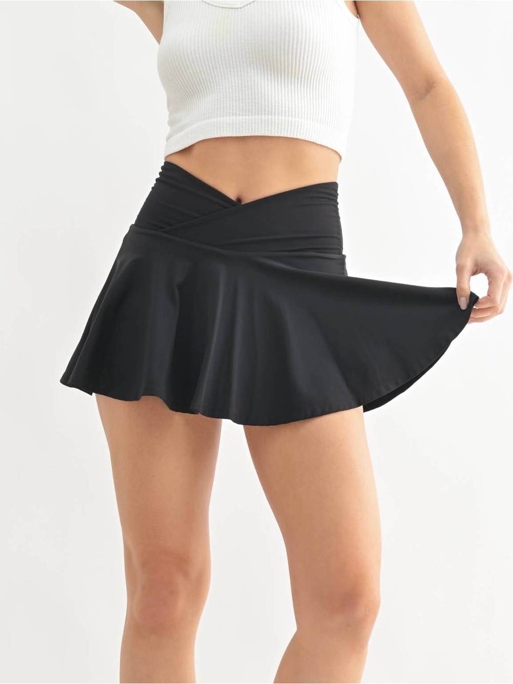 Mono B Black Cross-Waist Flared Skort